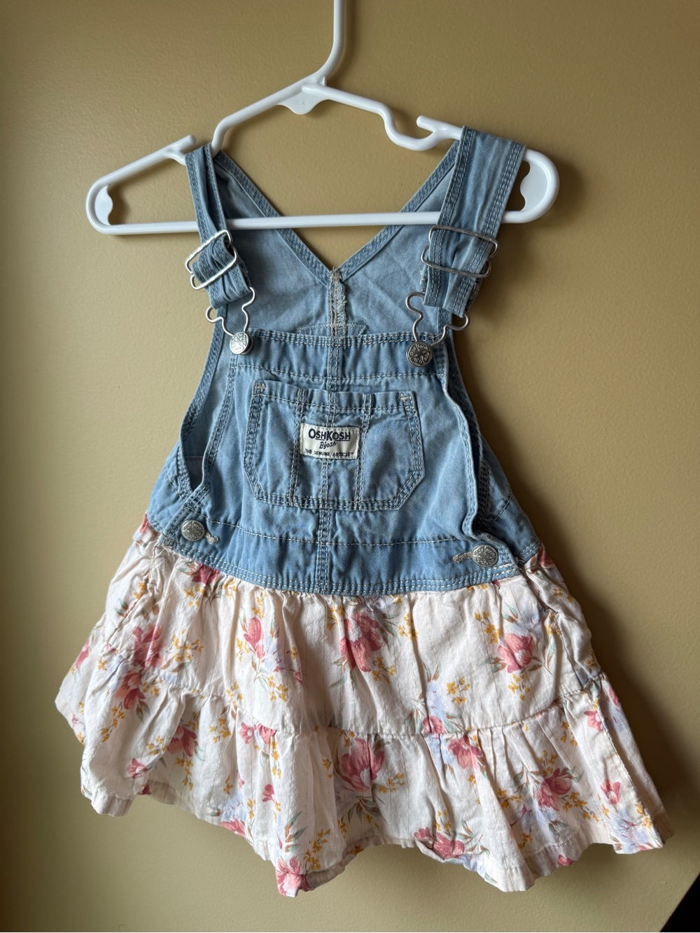 OshKosh B'gosh Denim Floral Overall Dress - Blue and White 12 months
